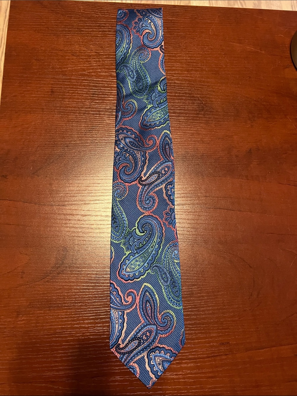 Frattelli Uomo Blue Paisley Tie with Green and Pink Accents